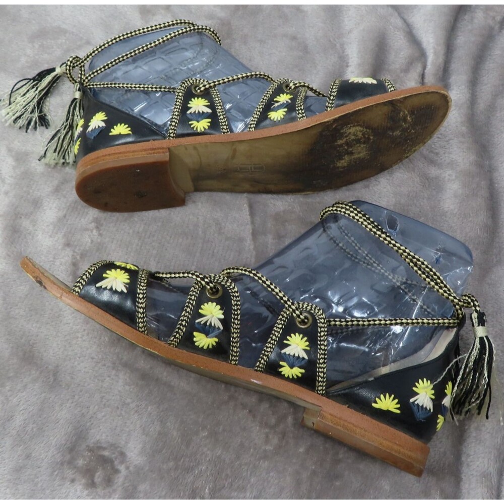 House of Harlow 1960 Leather Gladiator Sandals Lace Up Boho Raffia 39.5 US 9.5‎ - Picture 5 of 12